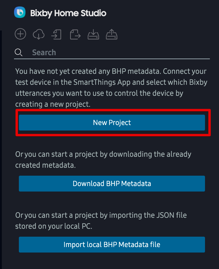 Create a New Project Button
