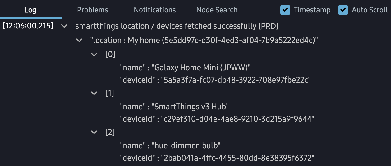 The Log tab shows a list of activities that have taken place during the BHS session, with time stamps to the left of each logged activity.