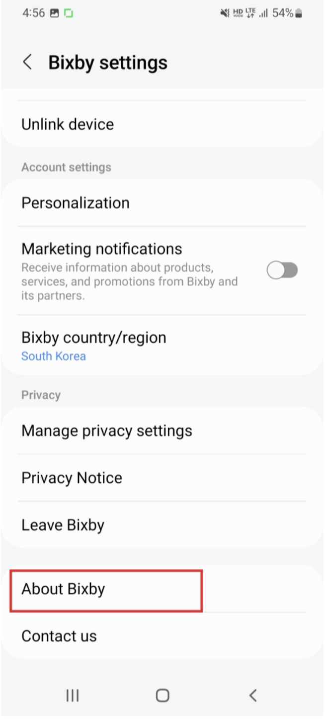 Tap About Bixby