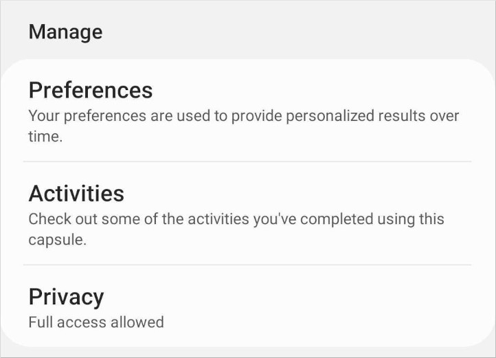 Activities Section in the Manage section of a capsule's home page