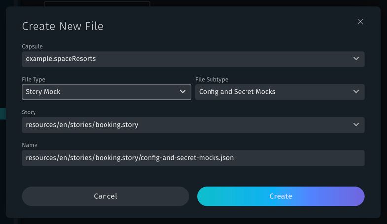 New File dialog with Story Mock File Type selected