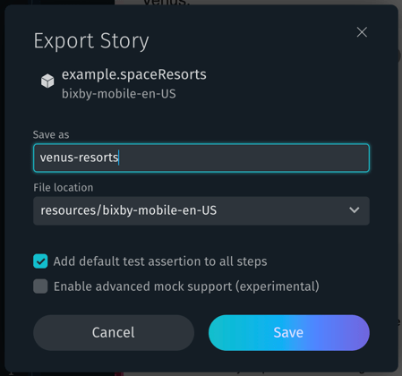 Story export dialog