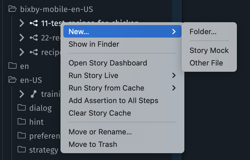 Create a new Story Mock file menu