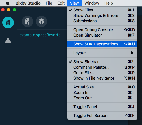 Show SDK Deprecations option under the View menu