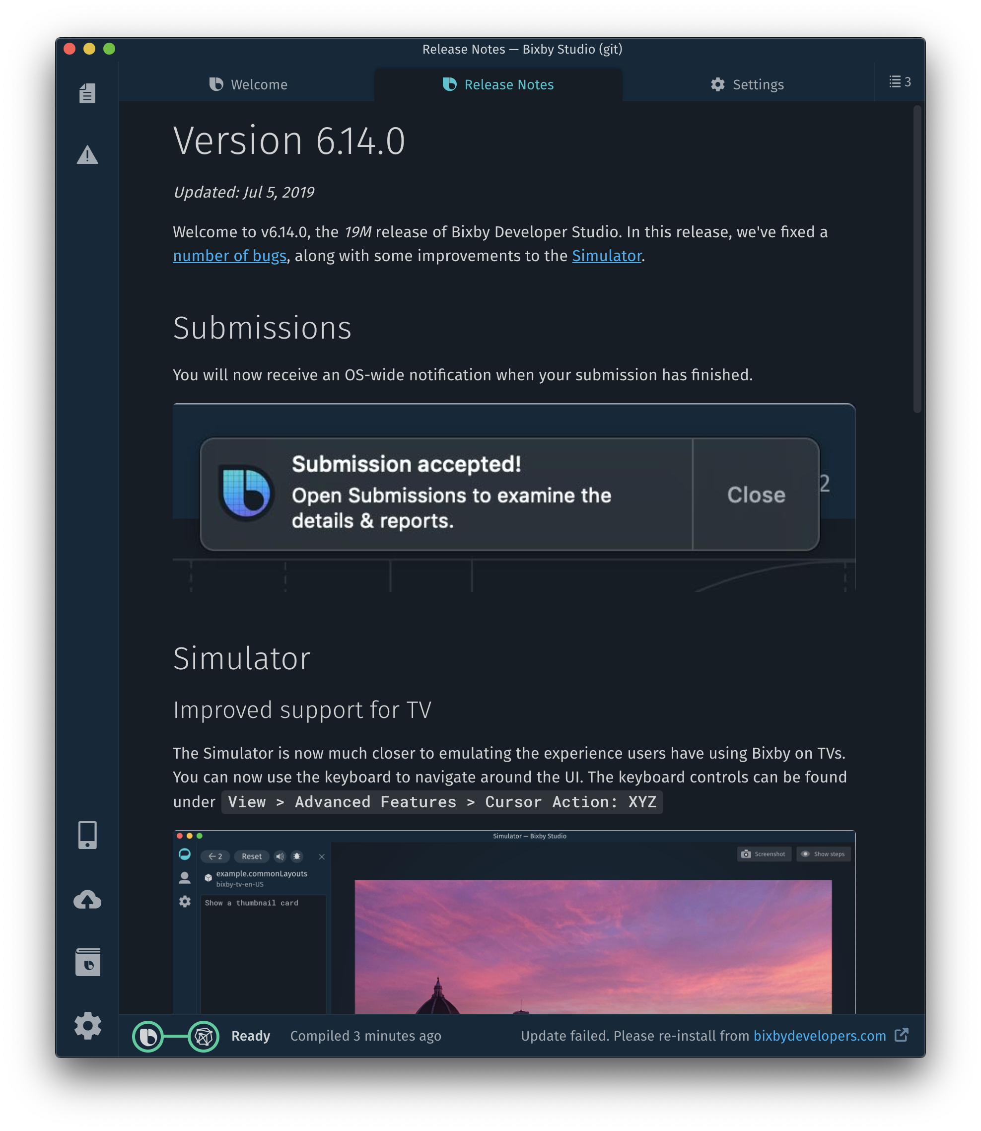Release notes tab