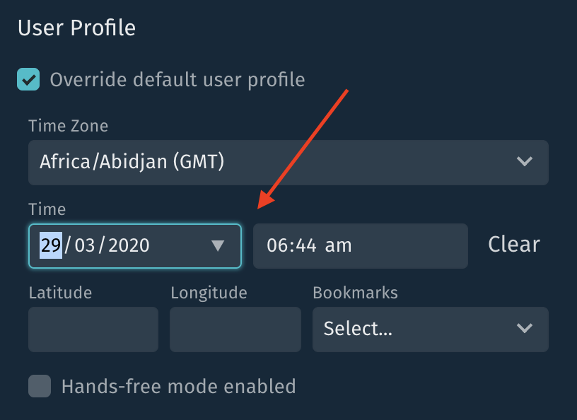 The User Profile settings to override time in a  step