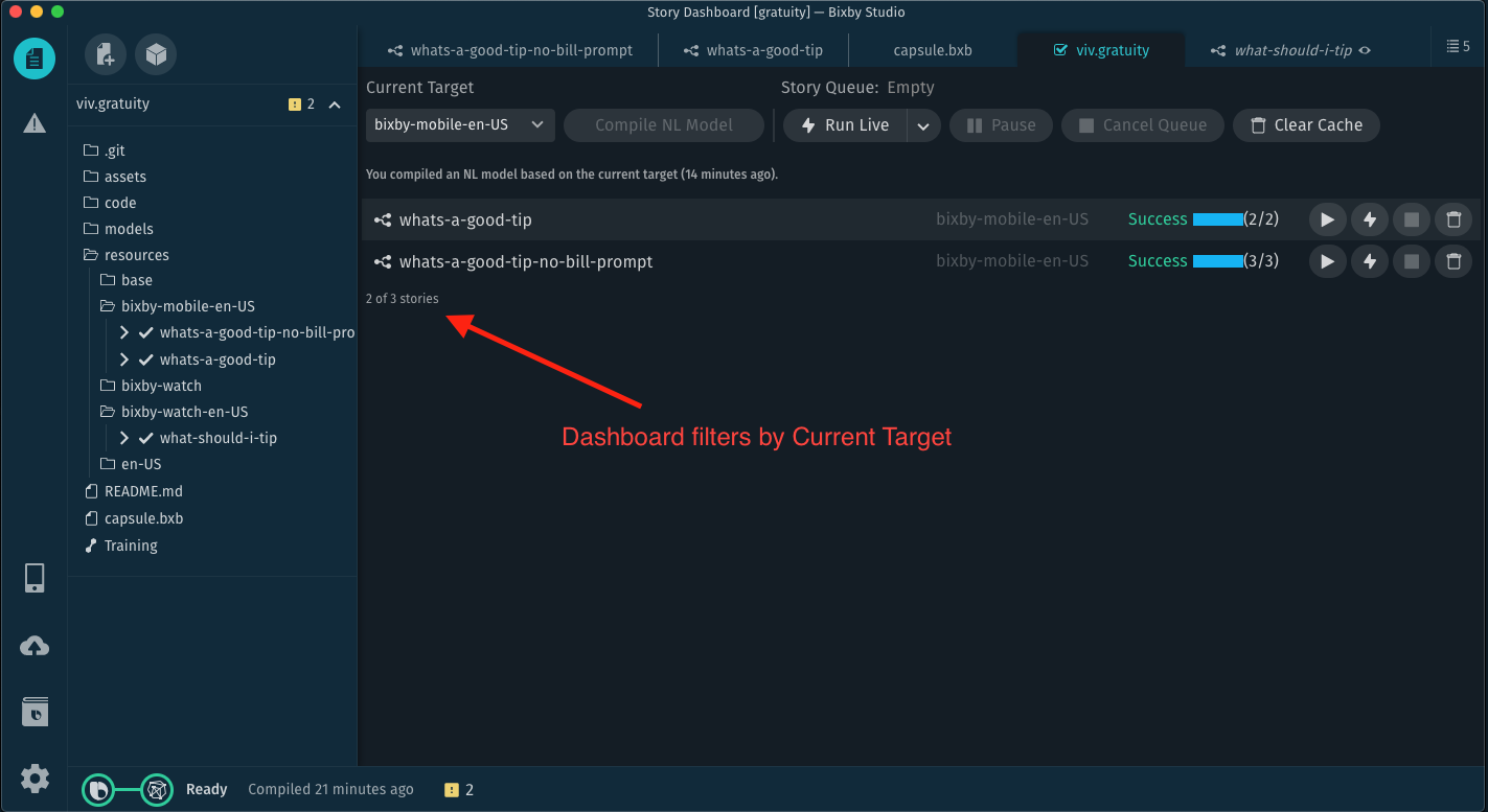 Arrow pointing to Dashboard Filters by Current Target
